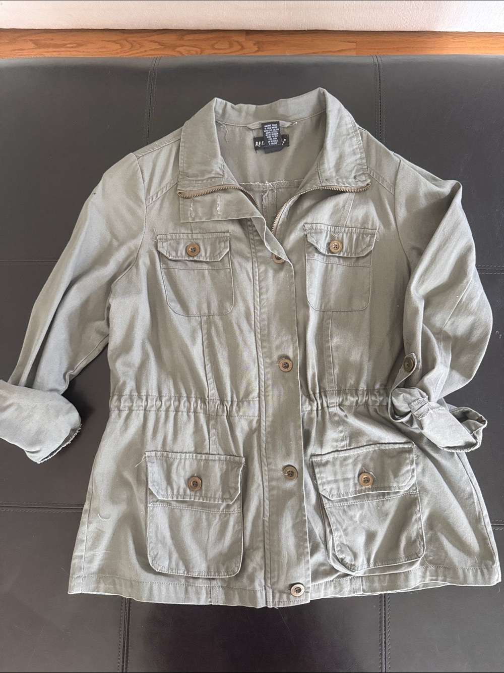 Red Snap Olive Green Utility Safari Jacket 100% Cotton M